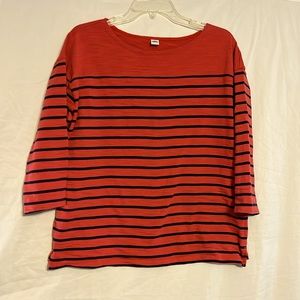 3/$15 Old Navy 3/4 Sleeve Top- Coral with Navy Stripes
